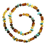 Doğal Form Multicolor Renkli Firuze Doğaltaş Süslemeli Doğal Damla Kehribar Erkek Kolye