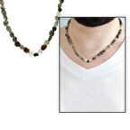 Silver Renk Metal Zincirli Amorf Kan Taşı Doğaltaş Erkek Kolye