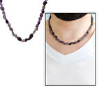 Silver Renk Metal Zincirli Amorf Ametist Doğaltaş Erkek Kolye