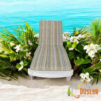 Gri ve Haki Yeşil Çizgili Su ve Leke İtici Fermuarlı Bağcıklı Şezlong Minderi