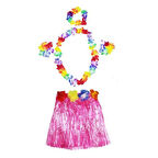 Hawaii Kolye Etek Taç ve Bileklik Seti Pembe