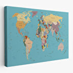 Harita Sepeti Dekoratif Kanvas Tablo Dünya Haritası Mavi Zemin 1032