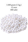 1.000 gram (1 kg.) 12mm Beyaz Renk Plastik İnci Boncuk Çanta ve Takı Yapım Boncuğu (~800 adet)