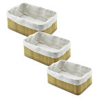 3 BOY DİKDÖRTGEN BAMBU KENAR ORGANİZER SEPET AHŞAP ALTLIK - BEZLİ 13X20-16X24-20X31CM (5060)