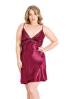 Arias Closet Büyük Beden Bordo Kısa Saten Gecelik OZN-13985