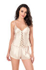 Arias Closet Fildişi Saten Babydoll Şort Takımı OZN-14057