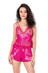 Arias Closet Fuşya Saten Babydoll Şort Takımı OZN-14095