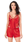Arias Closet Kırmızı Saten Babydoll Şort Takımı OZN-14120