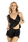 Arias Closet Siyah Saten Şort Takımı 9205 OZN-22533