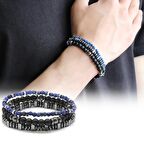 Küre Kesim Siyah Oniks-Lapis-Hematit Kombinli Doğaltaş Bileklik