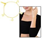 Beyaz Zirkon Taşlı Gold Renk Kelebek Tasarım 925 Ayar Gümüş Kadın Bileklik