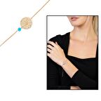 Rose Renk Mecidiye Tasarım Nazar Boncuğu Detaylı 925 Ayar Gümüş Kadın Bileklik