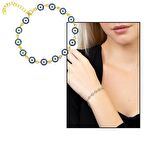 Mavi-Beyaz Zirkon Taşlı Çiçek Model Zarif Tasarım Gold Renk 925 Ayar Gümüş Kadın Bileklik