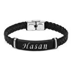 Kişiye Özel İsim Yazılı Balık Sırtı Tasarım Çelik-Deri Kombinli Erkek Bileklik (Model-1)