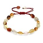 Makrome Örgülü Naturel Kesim Akik Doğaltaş Kadın Bileklik