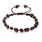 Makrome Örgülü Naturel Kesim Koyu Renk Kaplangözü Doğaltaş Kadın Bileklik