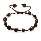 Makrome Örgülü Naturel Kesim Dorika Top Detaylı Koyu Renk Kaplangözü Doğaltaş Kadın Bileklik