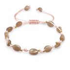 Makrome Örgülü Naturel Kesim Dorika Top Detaylı Güneş Taşı Doğaltaş Kadın Bileklik