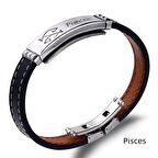 Deri&Çelik Kombinli Kişiye Özel İsim Harf/Yazılı Balık Burcu Erkek Bileklik