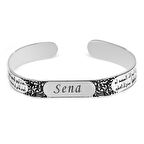 Arapça İnşirah Suresi Yazılı Vav Harfi Süslemeli Kelepçe Model 925 Ayar Gümüş Kadın Bileklik