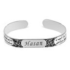Üzeri Arapça İnşirah Suresi Yazılı Vav Harfi Süslemeli Kişiye Özel İsim Yazılı El İşçiliği 925 Ayar Gümüş Erkek Bileklik