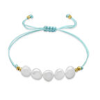 Makrome Örgülü Naturel Kesim Su Yeşili İpli Sarı Dorika Top Süslemeli Doğal İnci Kadın Bileklik