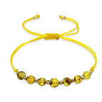 Makrome Örgülü Küre Kesim Sarı İpli Dorika Top Süslemeli Sarı Renk Fosilli Doğal Damla Kehribar Kadın Bileklik