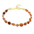 Gold Renk Metal Zincirli Dorika Top Süslemeli Amorf Kırmızı-Beyaz Akik Doğaltaş Kadın Bileklik