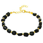 Gold Renk Metal Zincirli Dorika Top Süslemeli Amorf Yeşil Yıldız Taşı Doğaltaş Kadın Bileklik