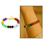 Gold Renk Kararmaz Metal Zincirli Küre Kesim Çoklu Doğaltaş Kombinli Kadın Başarı Bilekliği