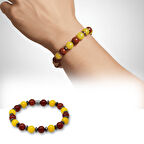 Küre Kesim Sarı Kırmızı Jade Akik Hematit Doğaltaş Erkek Taraftar Bileklik M2