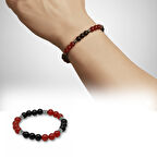 Küre Kesim Kırmızı Siyah Akik Oniks Hematit Doğaltaş Erkek Taraftar Bileklik