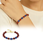 Gold Renk Kararmaz Metal Zincir Küre Kesim Bordo Mavi Jade Hematit Doğaltaş Kadın Taraftar Bileklik