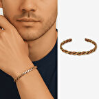 Erkek Bakır Pirinç Bileklik - Taşlamalı Burma Model - Otantik Tasarım - Ayarlanabilir Yapı