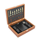 Periboia Ahşap Kutulu Satrançlı Matara Seti 8 oz Siyah Renk