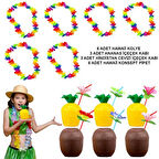 Periboia Tropikal Hawaii Parti Malzemeleri – Kolye, Pipet, Bardak Seti