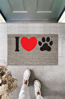 Dijital Baskı Gri I Love Pati Kırmızı Kalpli Dekoratif Kapı Paspası K-2075