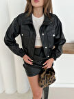 Crop bomber deri ceket siyah st2551985