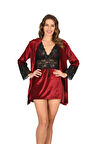 Bordo Kadife Sabahlık & Gecelik Takım 2' Li - 1445