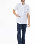 Hakim Yaka Kısa Kol Erkek Doktor Önlüğü Alpaka Kumaş Beyaz (BEO105)