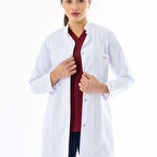 Hakim Yaka Orta Boy Kadın Doktor Önlüğü Alpaka Kumaş Beyaz (BKO002)