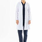 Spor Yaka Uzun Boy Kadın Doktor Önlüğü Alpaka Kumaş Beyaz (BKO007)