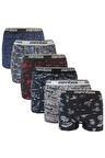 6 Adet Likralı Erkek Boxer Karışık Desenli Pamuklu