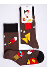 MRHERO Çok Renkli Unisex Tekli Paket Cozy-DONDURMA Temalı Soket Renkli Çorap 1058-MH KAHVE DONDURMA
