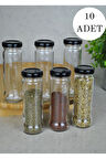 10 Adet 105 ml Metal Siyah Kapaklı 105 Cc Şeffaf Uzun Cam Kavanoz Baharatlık Beslenme Şişe