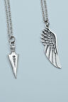 2'li Ok Ucu Triagle Kartal Melek Kanat Gümüş Kaplama Kolye Seti