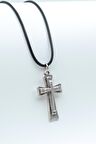 Haç Kolye Deri İp Kolye Gümüş Kaplama Erkek Kadın Kolye