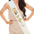 Beyaz Üzeri Altın İtalik Alyanslı Bride To Be Yazılı Simli Işıltılı Kuşak Kemer 10 cm Genişlik 