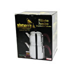 FİLİNTA JUMBO BOY ÇELİK ÇAYDANLIK SETİ ÇİFT KAPAKLI RENKLİ BAKALİT KULP ÜST DEMLİK: 2LT - ALT SULUK: 4LT KENDİNDEN SÜZGEÇLİ (4490)