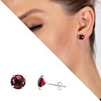 Tesbihane Fuşya Zirkon Taşlı Oval Tasarım Büyük Boy 925 Ayar Gümüş Kadın Küpe